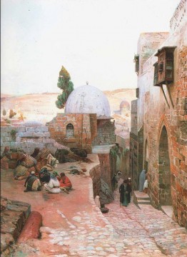  Orientalist Canvas - A Street in Jerusalem Gustav Bauernfeind Orientalist Jewish